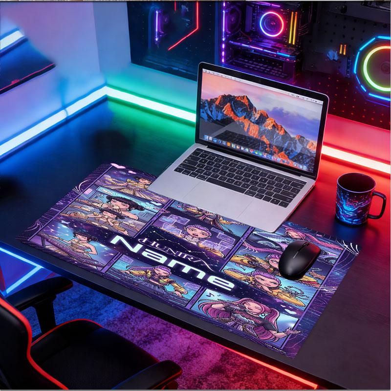 Custom Name Personalized Kpop Demon Hunter Pattern Mousepad, Laptop PC Desk Mat, Decorative Desk Mat for Home Keyboard Pad Gift