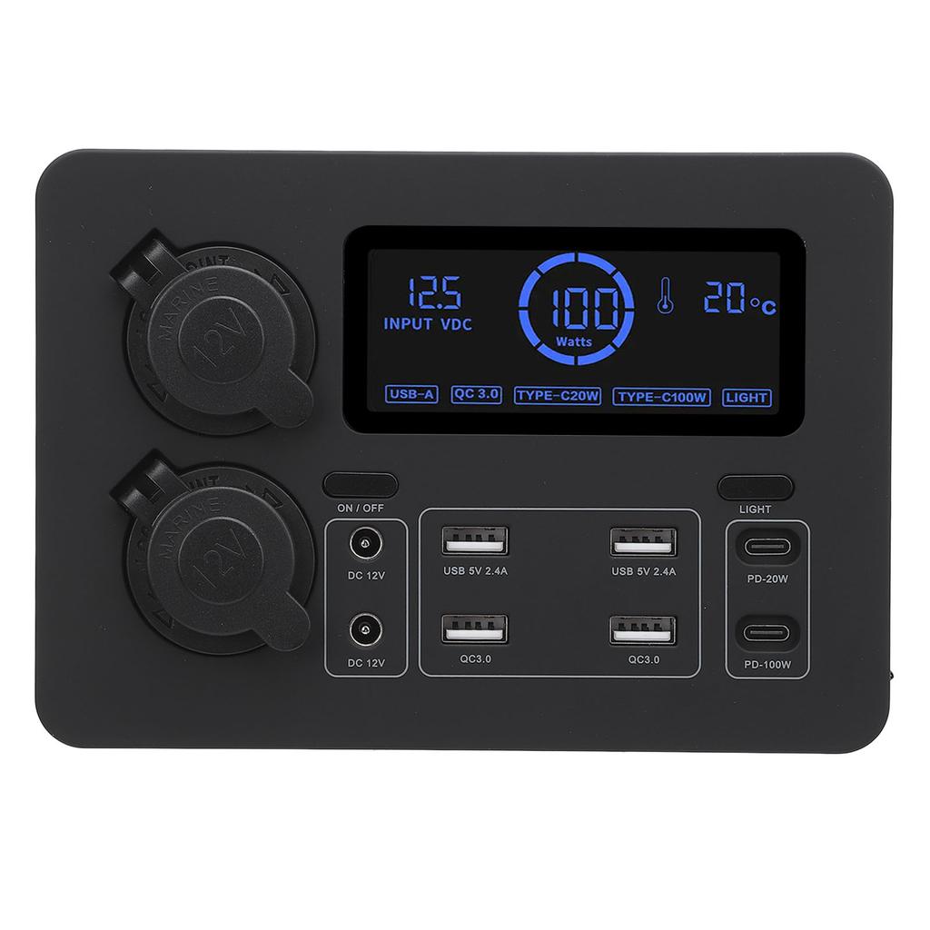 12V Mini Power Box 100W LCD Display USB C QC3.0 Port for 4 Anderson Outlet Multifunctional for Boat RV Car