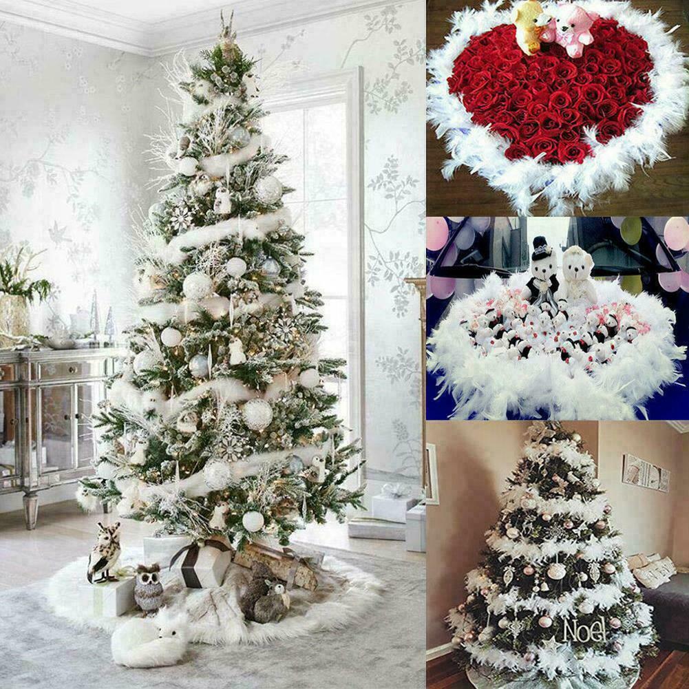 2m White Feather Christmas Tree with Ribbon & Wreath Party Decor