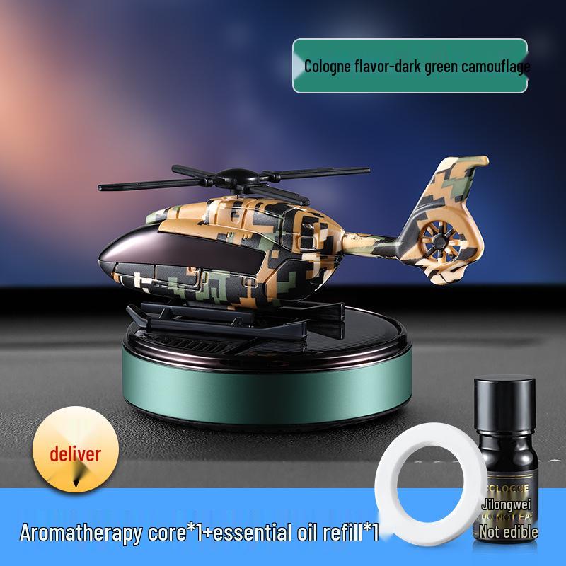Solar Helicopter Air Freshener: Creative Camouflage Aircraft Car Perfume Ornament