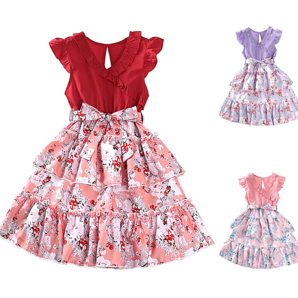 Girl Sleeveless Floral Print Dress Children Kid Casual Summer Beach Sundress Princess Dresses Clothes