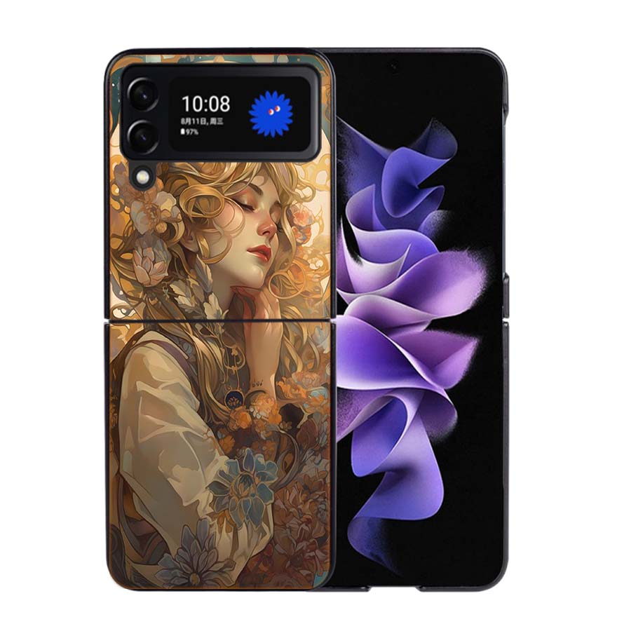 Exquisite Loish Style Blumen Handyhülle für Damen für Samsung Z Flip 7 6 5G Galaxy Z Flip4 Z Flip5 Z Flip3 Coque Schwarzes Hartes PC Sh