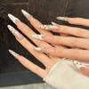 Handmade Press On Nail French Sparkling High-end Glass Bead Cat Eye 3D Diamond Light Luxury Stiletto/Oval Fake Nail Patch Artificial Nail Reusable