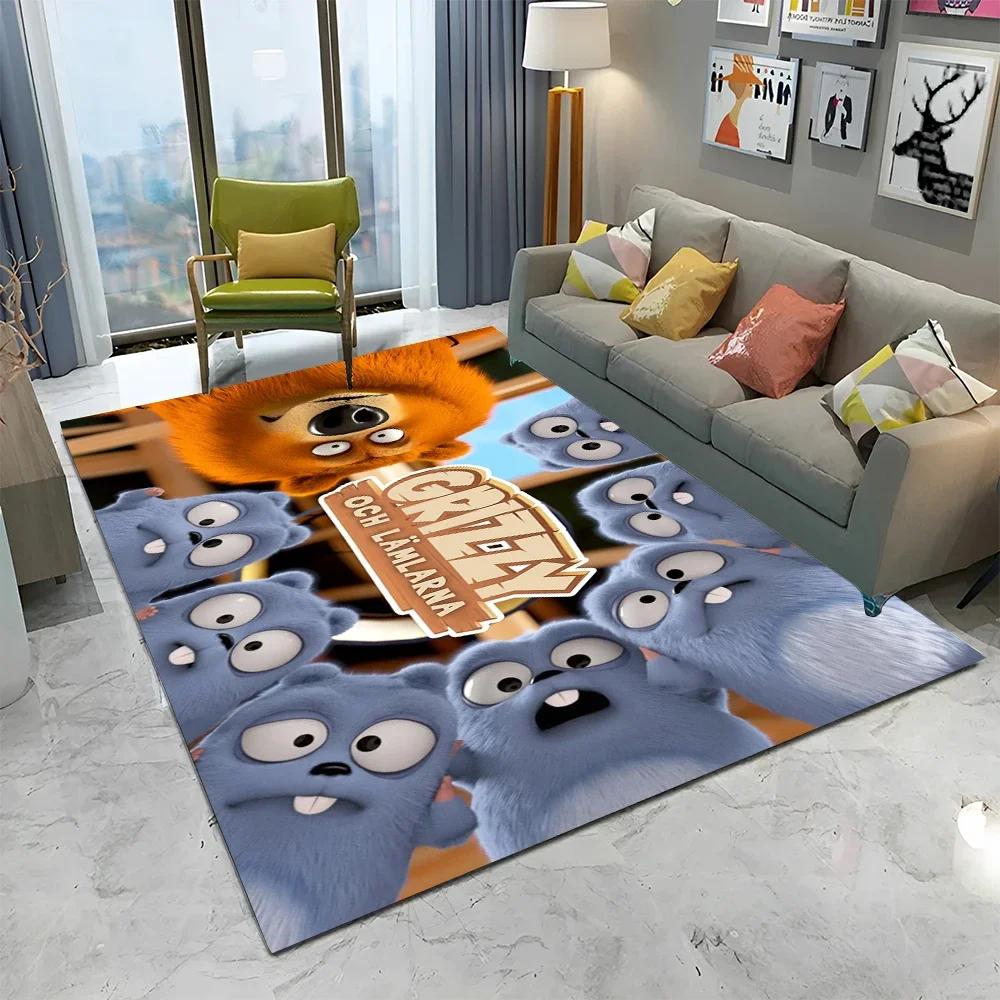 3D Kreslený koberec Grizzy a lemingové pro domov, obývací pokoj, ložnici, pod pohovku, rohožka, dekorace, dětský koberec, protiskluzová podložka na podlahu
