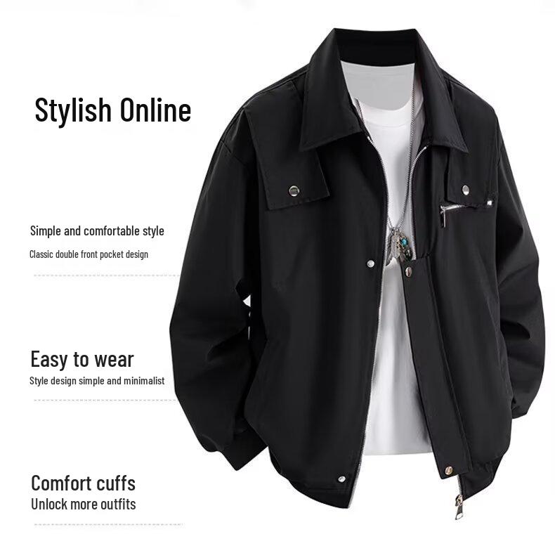 Herren Retro Amerikanischer Arbeitskleidung Windbreaker: Herbst Hipster Collegejacke