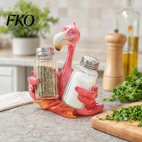 Durable Resin Kitchen Storage Creative Animal Condiment Holder, Organizer Rack for 2 Spice Dolphin Seasoning Jars, Cute Flamingo Pelican