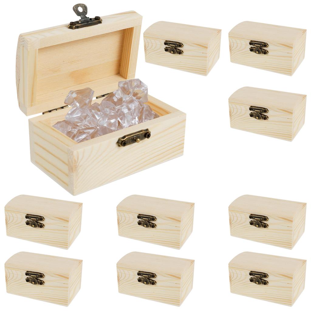 10Pcs Wooden Jewelry Box DIY Unfinished Keepsake Box with Lid DIY Mini Jewelry Shell Storage Boxes for Girls Boys Birthday Gifts