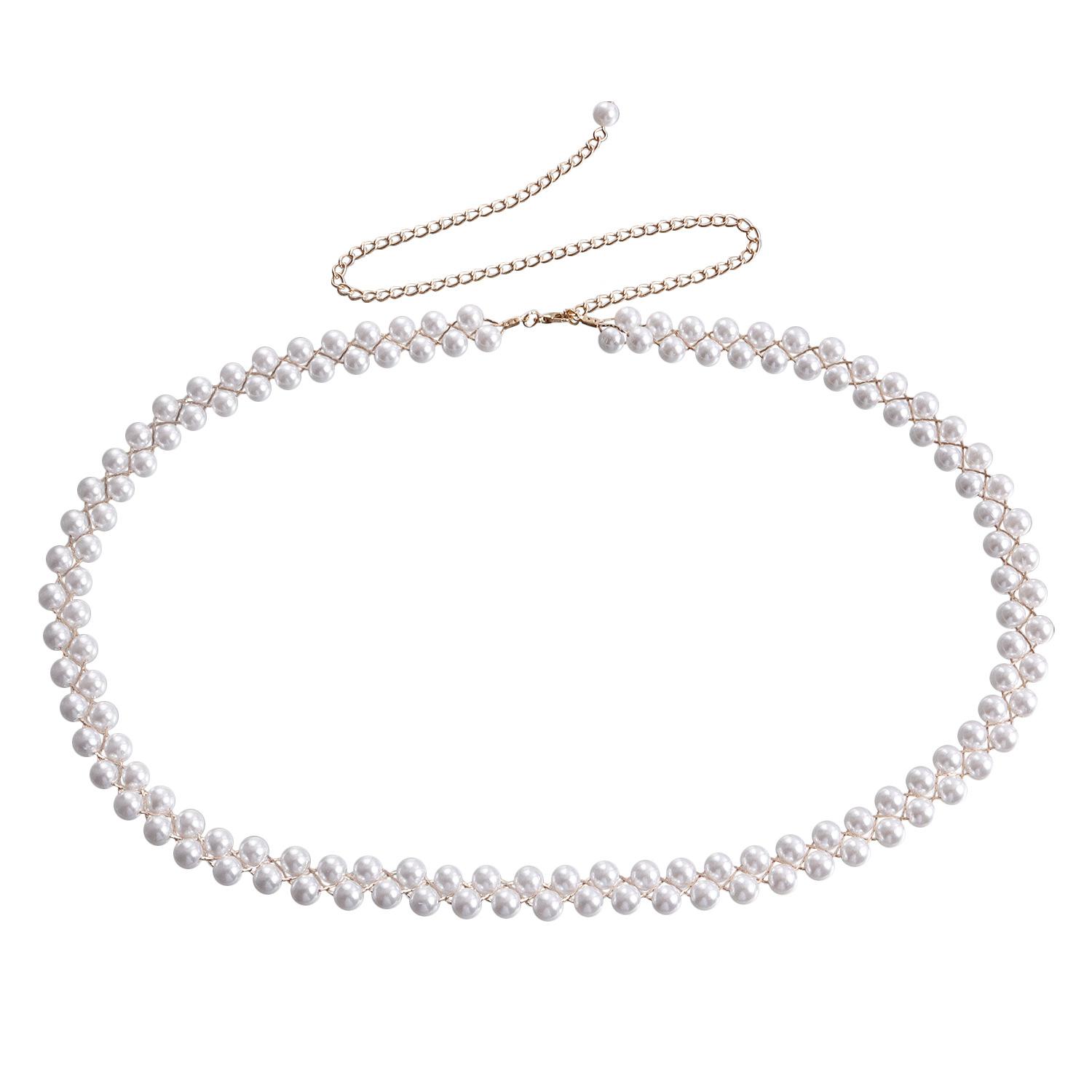 

European and American trendy hot girls imitation pearl waist chain, high sense, sexy nightclub style bikini single-layer body chain