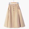 Woman Retro Vintage Solid High Waist A-Line Pockets Midi Skirt