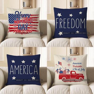 Home Decor Happy Independence Day America Throw Pillow Pattern Cushion Cover Suitable For Sofa Bedroom Car Pillow Cover