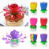 Lotuslys Solid Parafin Farget Blomsterform Flat Bunn Roterende Elektronisk Lys Bursdagskake Musikklys Festartikler