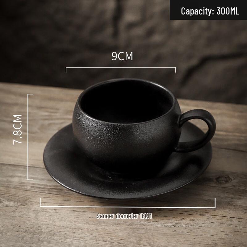 Mattierte Keramik Latte Art Kaffeetasse mit Henkel und Untersetzer, 300ml