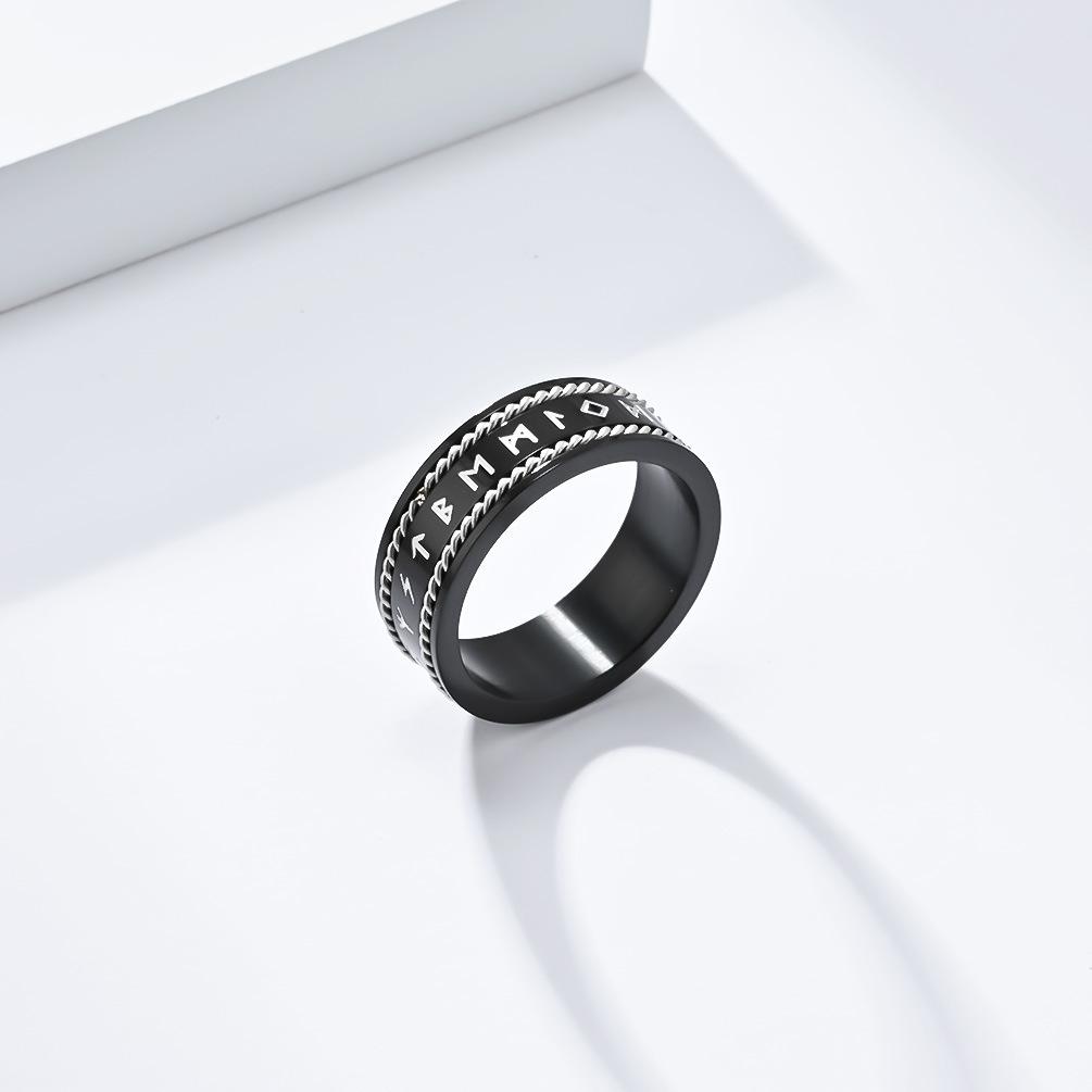 Nordic Viking Text Double-stranded Wire Rope Ring Ring Niche Personality Neutral Wind Fashion Titanium Steel Hand Jewelry