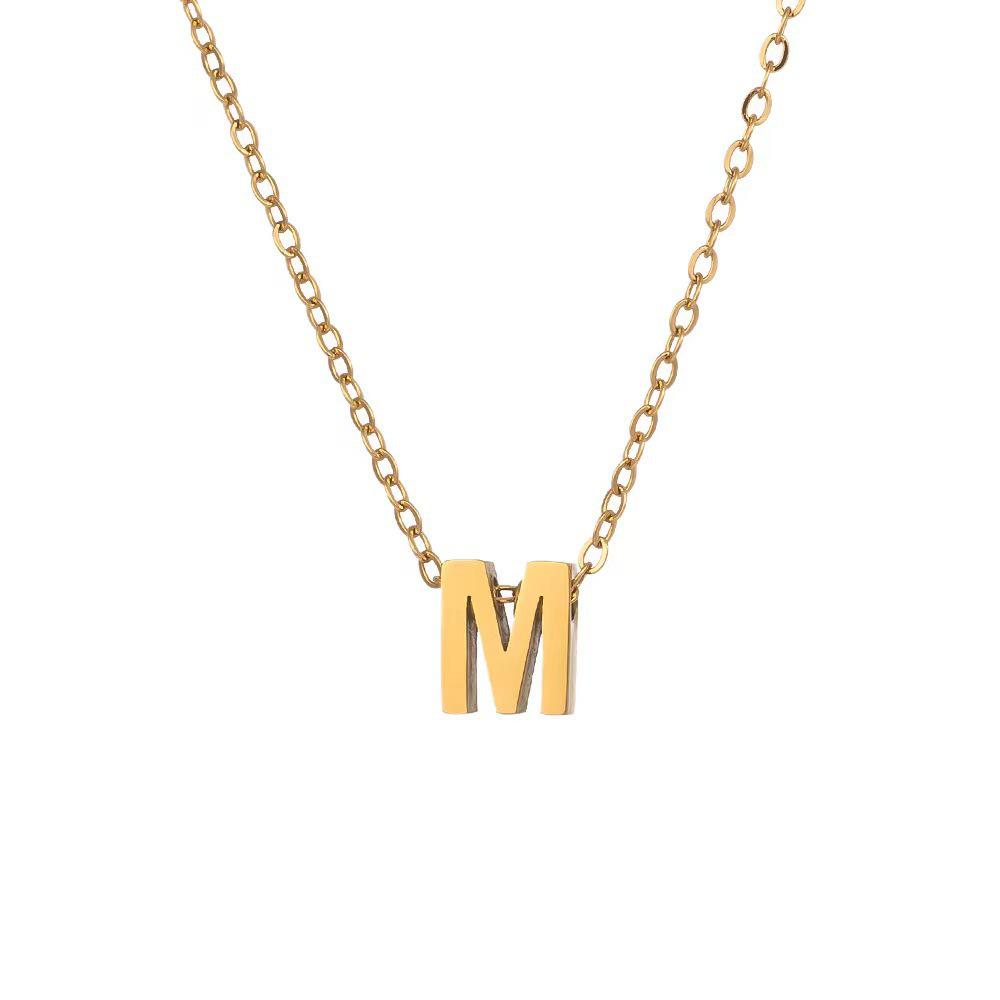 Elegant 18K Gold Titanium Letter Pendant Necklace - Durable and Versatile Clavicle Chain