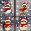 Christmas Party Home Decor Animals Static Window Stickers, Deer Bird Squirrel Hamster Snowflake Decals, Outdoor Decorations Easy Peel & Stick