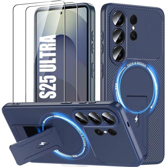 Coque + 2 Verres Trempés pour Samsung Galaxy S25 Ultra, avec Cercle Magnétique Support Bleu Marine