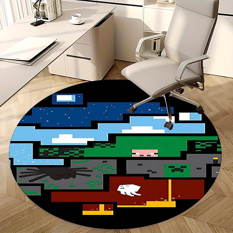 Minecraft Steve,Pixel Art Chair mat Round Rug Office carpet, Machine Washable, Non slip, Suitable for Living Rooms, Bedrooms