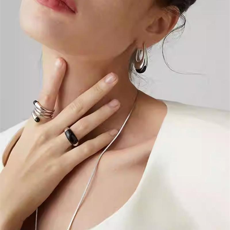 Metal Cold Wind Copper Plated Platinum Irregular Multi-Circle Winding Enamel Drop Glaze Ring Temperament Simple Ring