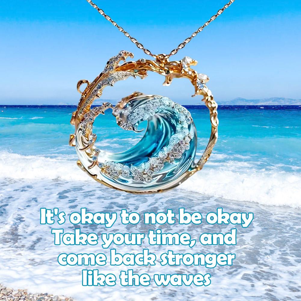Ocean's Oath Jewelry Set, Adjustable Ocean Wave Necklace Earring, Inspirational Packs, Theme Su B8W1