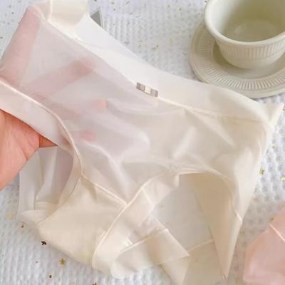 Culotte de masque facial perméable à la glace super fine pour femmes, grande culotte d'été fine taille moyenne sans couture, respirante, sexy, en dentelle et soie