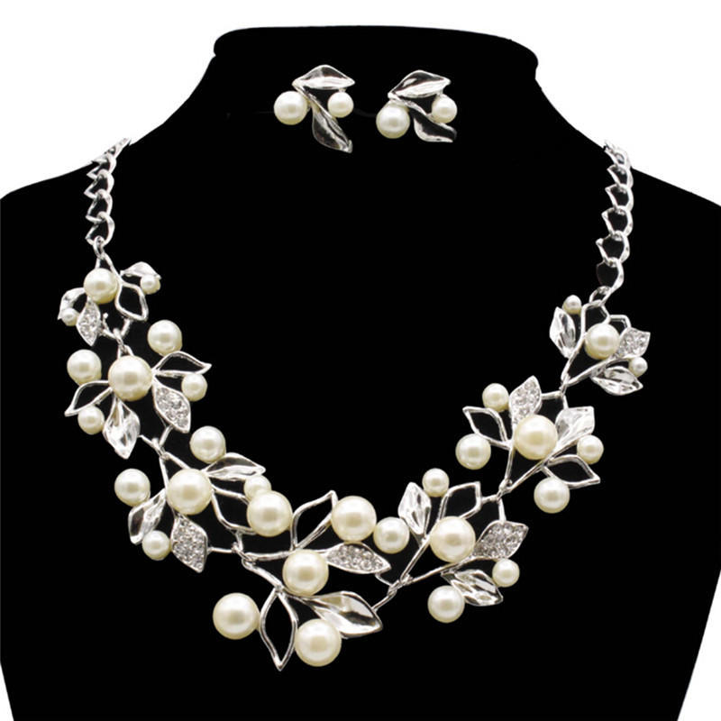 Pearls  Tree Leaves Necklace Earring  Elegant Ladies Luxury Jewelry Set