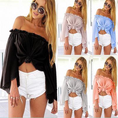 2016 Autumn Off-Shoulder Bell Sleeve Sexy Cover-Up Top