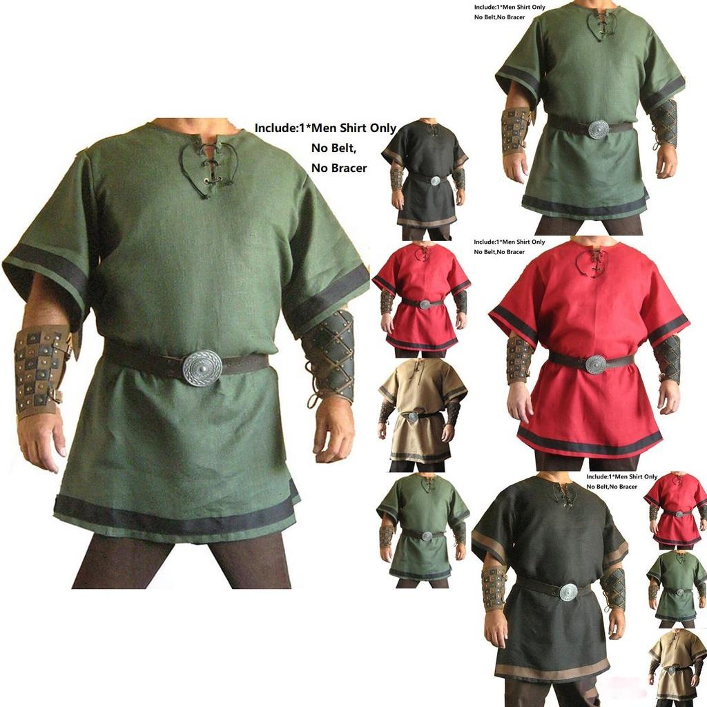 Medieval Norman Viking Costume Short Sleeve Tunic Top For Halloween Parties