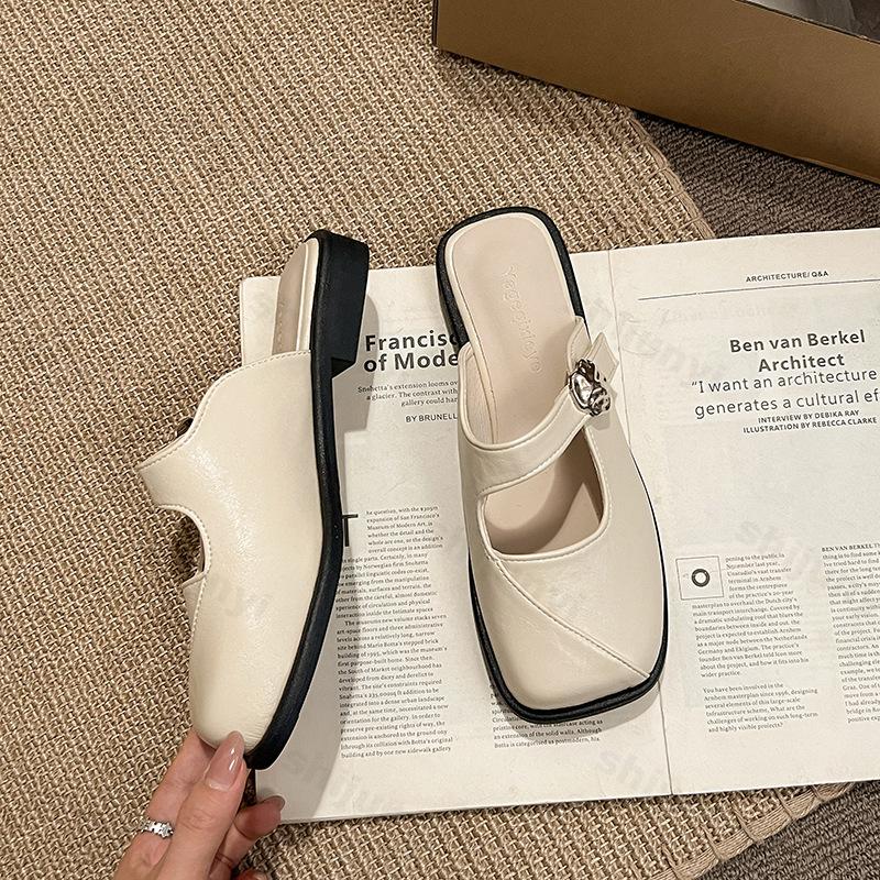 

Модные ретро-дизайнерские квадратные повседневные плоские полушлепанцы для женщин 2025 Новые летние элегантные универсальные удобные шлепанцы 35