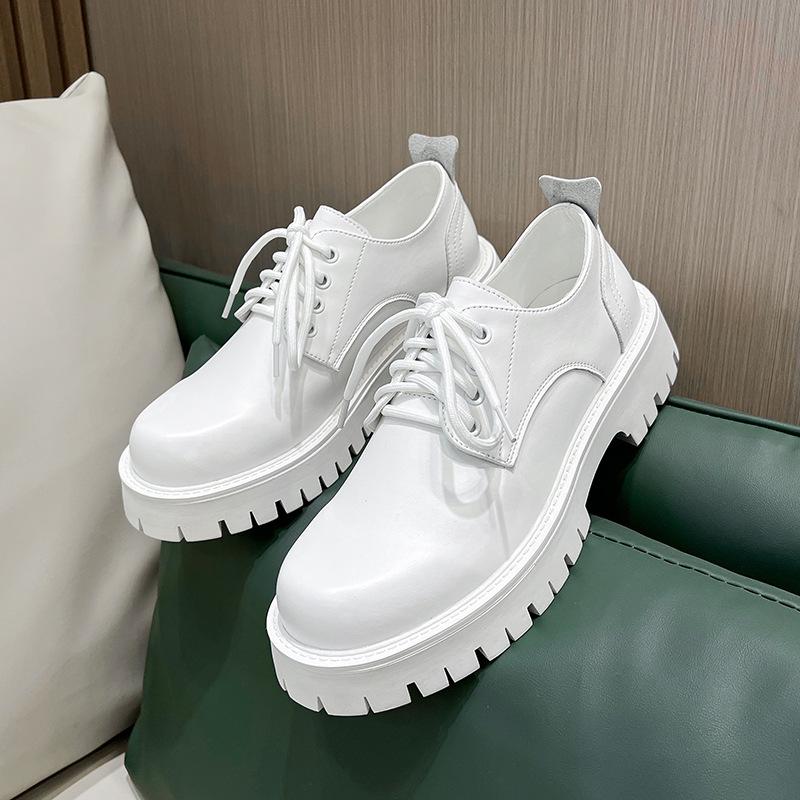 Muffin Heel Small Leather Shoes Men'S Retro Yellow Single Shoes British Style White Loafers Niche Casual Shoes 2135-T