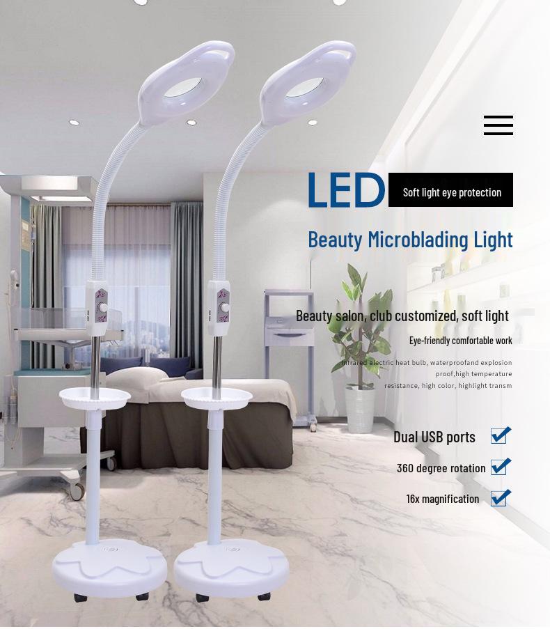 LED-förstoringslampa med ögonskydd för salong: Perfekt för tatueringar, manikyrer och ögonfransförlängningar