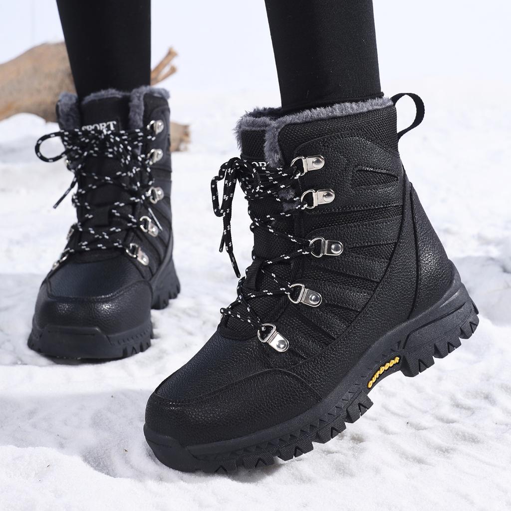 TUINANLE Rutschfeste Schneestiefel für Damen Dicke Plüsch Winter Stiefeletten Frau Plateau Warm halten Baumwollgefütterte Schuhe