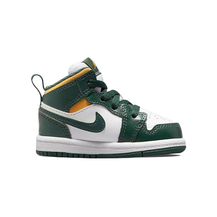Jordan 1 Mid TD Toddler Green Yellow White Sneakers 640735-371