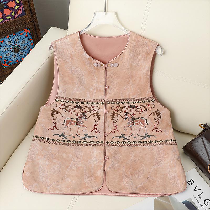 

Women s Chinese Embroidery Sleeveless Cardigan: Slimming, High-End Shawl XL [up to 105 lbs] рожевий