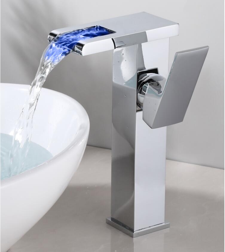 Bathroom Basin Faucet Black Gold Brass LED Sink Mixer Tap Hot and Cold Unique Design Basin Lavtory Faucet Brass