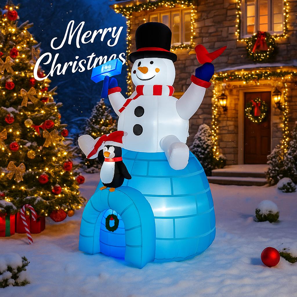 5.9FT Giant LED Light Inflatable Xmas Snowman Penguin Igloo Toy Yard Decor Home Decoration Ornament Gift Supplies Holiday Gifts