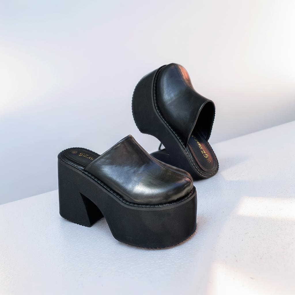 Sandale Negre Vară Papuci Femei Baotou Platformă Tendință Tocuri Înalte Pantofi Dama Pompe Negru Piele Moale Papuci Groși Mujer