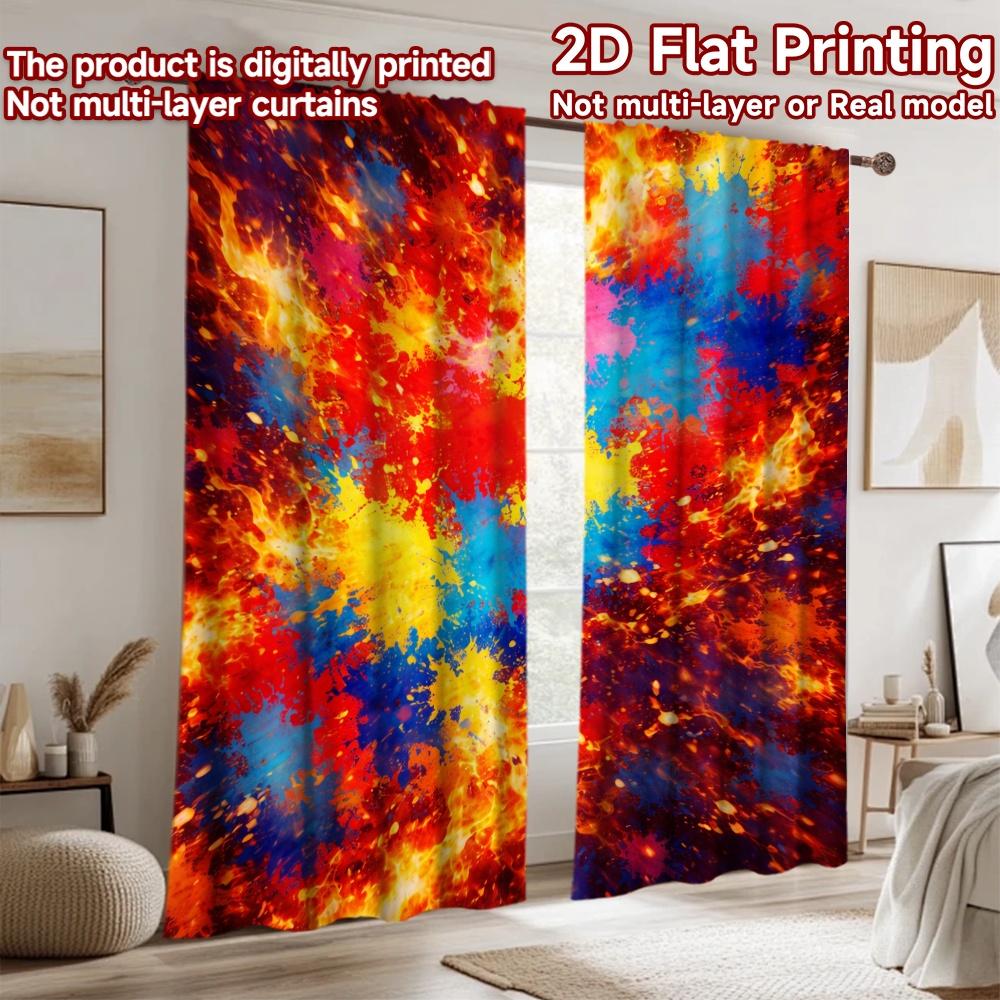 2D Flat Printing 2pcs Curtain Scene Curtains Holi Festival Color Explosion Digital Printed Polyester Drapes Seasonal Party &