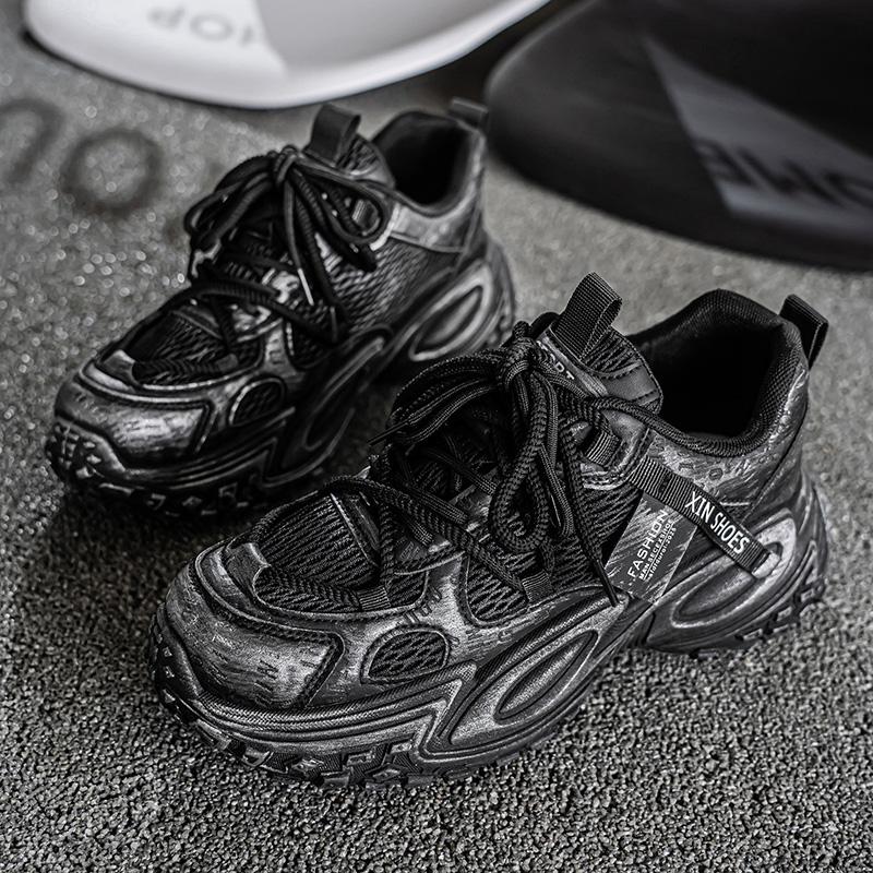 

Мужские дышащие кроссовки для пап на платформе, повседневные кроссовки, дышащие летние для ходьбы, с увеличением роста для студентов, повседневные, удобные, уютные, простые 44 чёрный