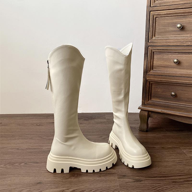 Thick-soled simple black v-mouth thin thick-soled boots women's 2025 new autumn small tall knight boots