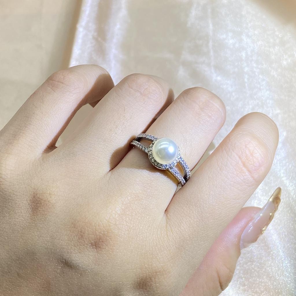Stamp Vintage Elegant Freshwater Pearl Ring Ladies Wedding Proposal Jewelry Luxury White Zircon Jewelry Gift