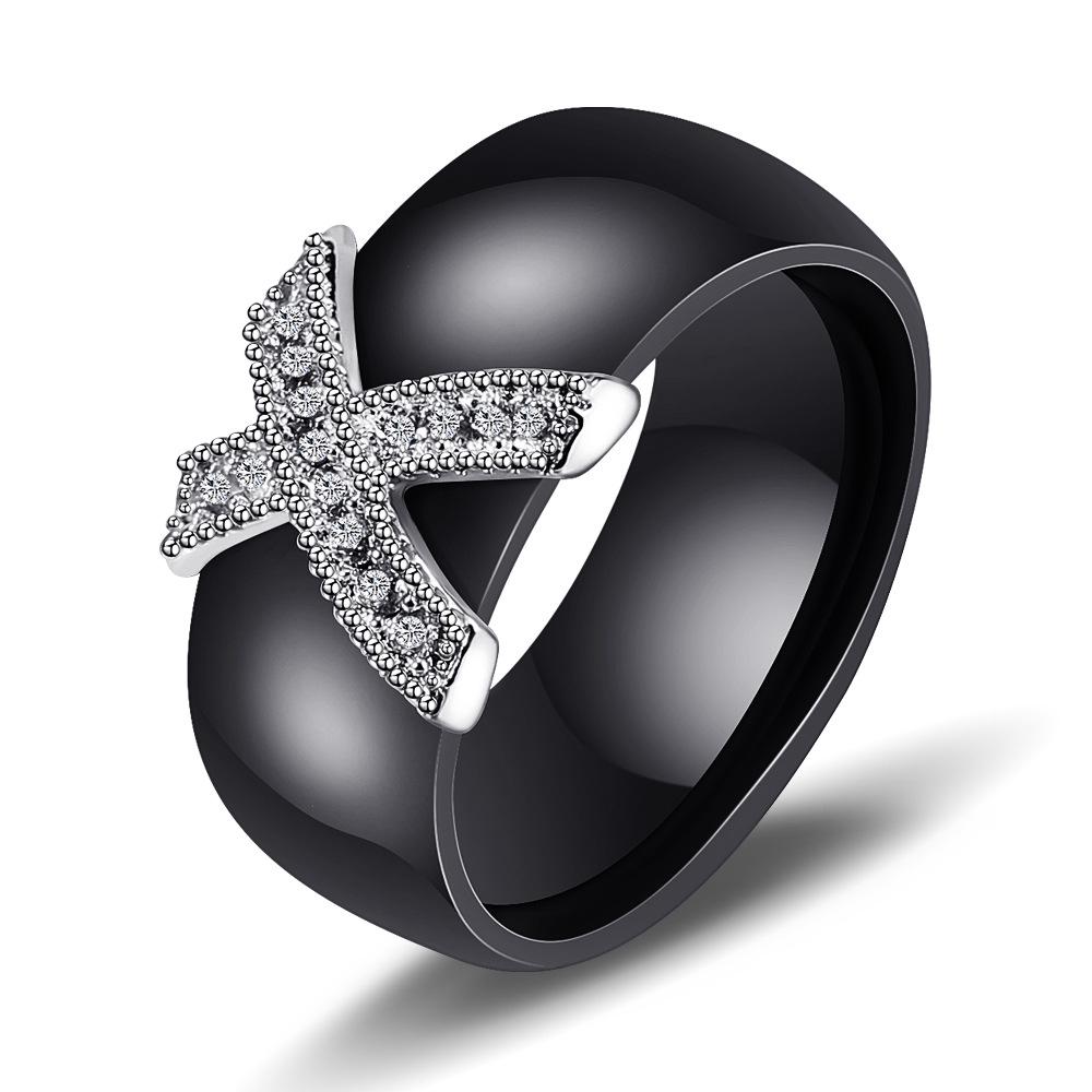 Europäisches & Amerikanisches Paar Passende Schwarz-Weiß Keramik X-Ringe mit Zirkon - 8MM Mode Ring.