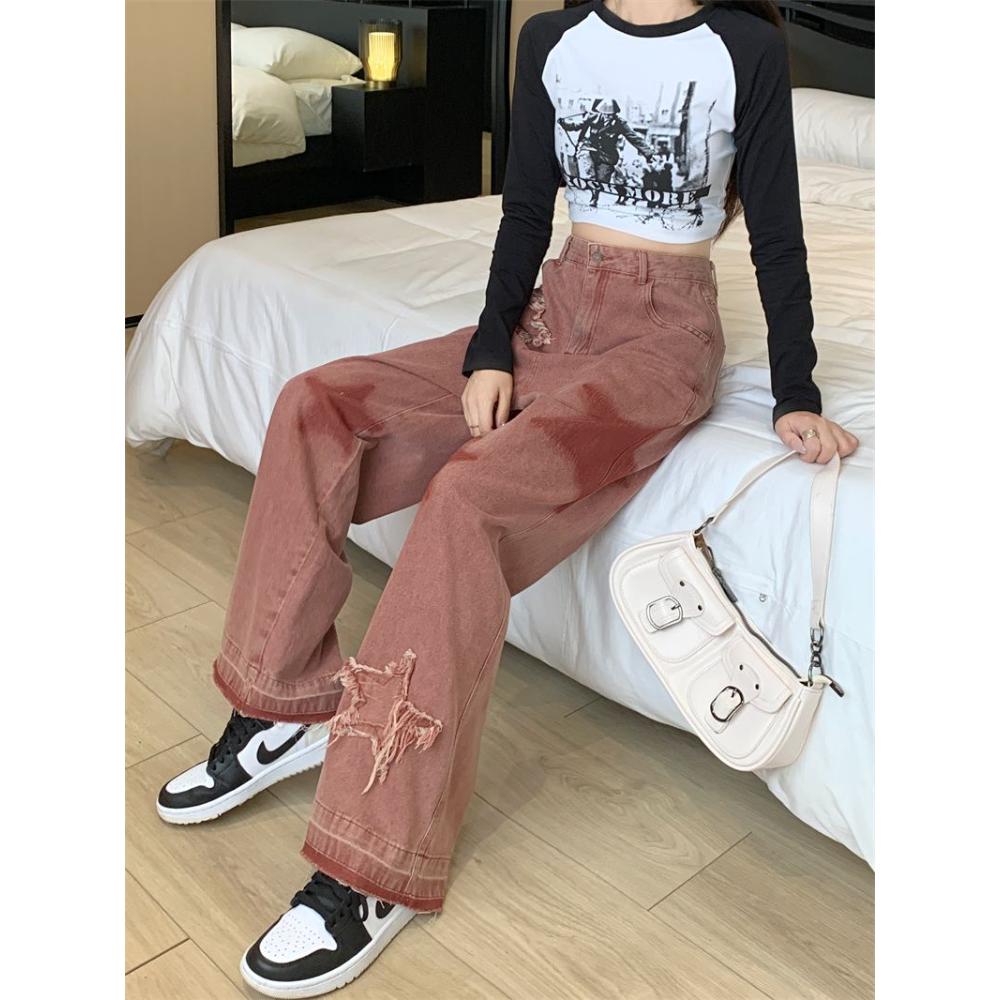 New Tie-dye Design Star Cowgirl Niche Style Wide-leg Dopamine Casual Trousers Jeans