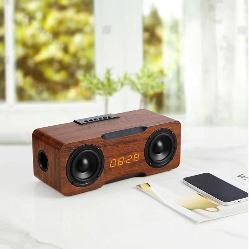 Wooden Bluetooth Speaker with Clock U Disk TF Card Support Home Desktop Stable Connection