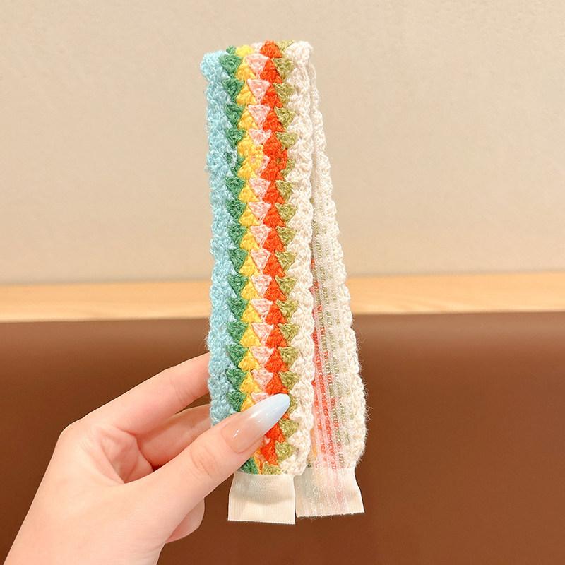 Kids Pastoral Style Floral Knitting Bangs Hairband Girl Broken Hair Finishing Hairband Sweet Headband Face Wash Hairpin