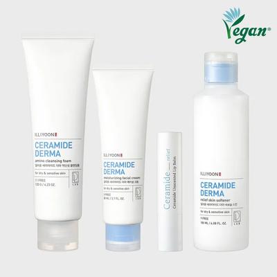 [Vegan Derma FULL Care Set] Ceramide Derma Facial Cream + Moisturizing Skin + Mildly Acidic Cleansing Foam + Vegan Lip Balm
