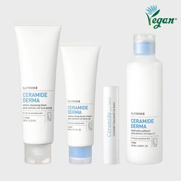 

[Vegan Derma FULL Care Set] Ceramide Derma Facial Cream + Moisturizing Skin + Mildly Acidic Cleansing Foam + Vegan Lip Balm 02 Cream+Skin+Foam+Color Lip