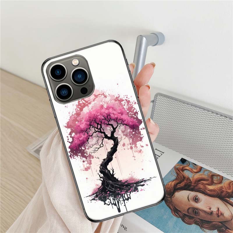 Cherry Blossom Tree Phone Case For Iphone 17 Air 16 15 Pro Max 14 Plus 16E Coque 13 Pro 12 Mini 11 Clear Cover Silicone Cute She
