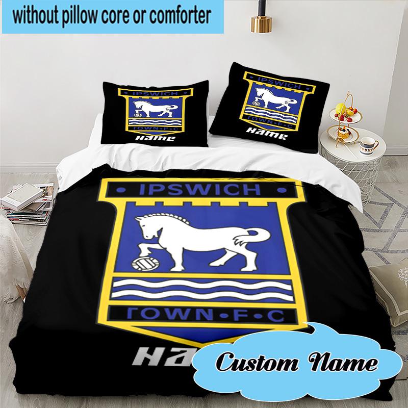3PCS Custom Name Ipswich FC Crest Bedding Set, Including 1pc Duvet Cover And 2pcs Pillowcases, Suitable for dorms and bedrooms Gift