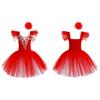 Girls Princess Tutu Dress with Flying Sleeves & Lace Flower Decor, Adjustable Spaghetti Straps, Mesh Skirt + Headdress for Dance Party