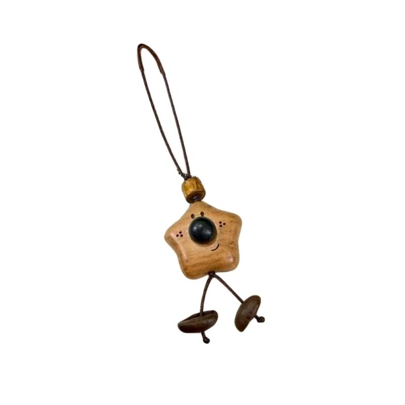 Natural Peach Wood Keychain Ornament Handcrafted Phone Strap With Coffee Bean Charm Couple Gift Student Accessory